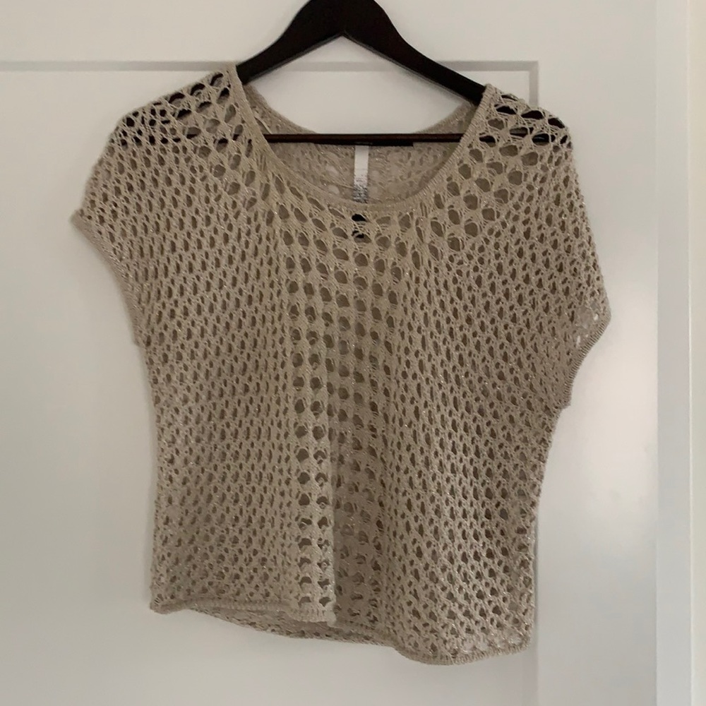 Cropped crochet knit sweater